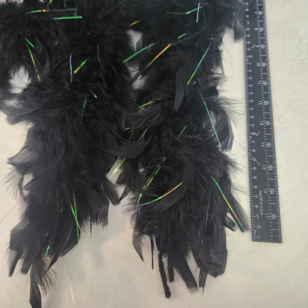 Black Feather Boa with Iridescent Tinsel Shimmer Costume Accessory 72 Inch